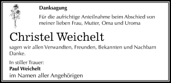 Traueranzeige von Christel Weichelt von Mitteldeutsche Zeitung Halle/Saalkreis