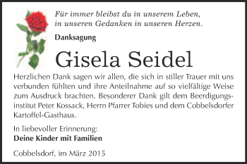 Traueranzeige von Gisela Seidel von Super Sonntag Wittenberg