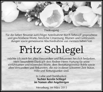 Traueranzeige von Fritz Schlegel von WVG - Wochenspiegel Merseburg
