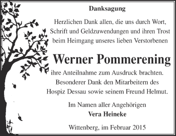 Traueranzeige von Werner Pommerening von WVG - Wochenspiegel Wittenberg