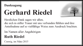 Traueranzeige von Gerhard Riedel von WVG - Wochenspiegel Dessau / Köthen