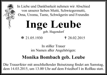 Traueranzeige von Inge Leube von Mitteldeutsche Zeitung Dessau-Roßlau