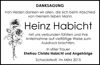 Traueranzeige von Heinz Habicht von Mitteldeutsche Zeitung Bernburg