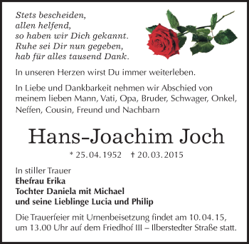 Traueranzeige von Hans-Joachim Joch von Mitteldeutsche Zeitung Bernburg
