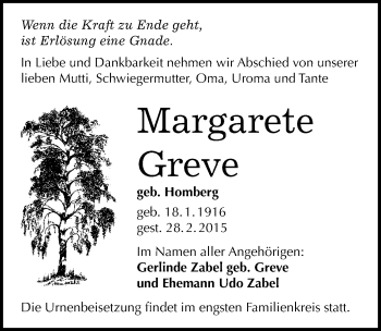 Traueranzeige von Margarete Greve von Mitteldeutsche Zeitung Halle/Saalkreis