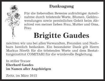 Traueranzeige von Brigitte Gaudes von Super Sonntag Zeitz