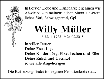 Traueranzeige von Willy Müller von Mitteldeutsche Zeitung Dessau-Roßlau