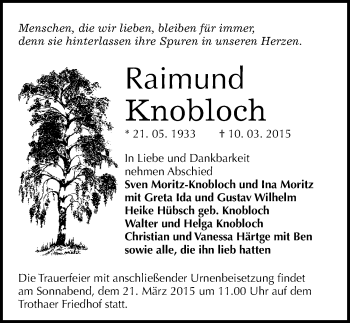 Traueranzeige von Raimund Knobloch von Mitteldeutsche Zeitung Halle/Saalkreis