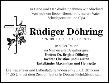 Traueranzeige von Rüdiger Döhring von Mitteldeutsche Zeitung Dessau-Roßlau
