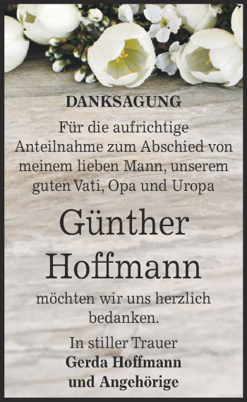 Traueranzeige von Günther Hoffmann von Super Sonntag Zeitz