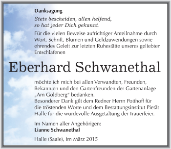 Traueranzeige von Eberhard Schwanethal von Mitteldeutsche Zeitung Halle/Saalkreis