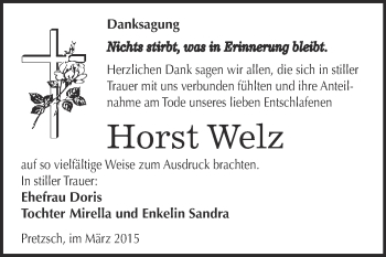 Traueranzeige von Horst Welz von WVG - Wochenspiegel Wittenberg