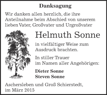 Traueranzeige von Helmuth Sonne von Super Sonntag Aschersleben