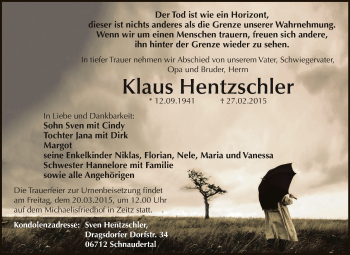 Traueranzeige von Klaus Hentzschler von Super Sonntag Zeitz