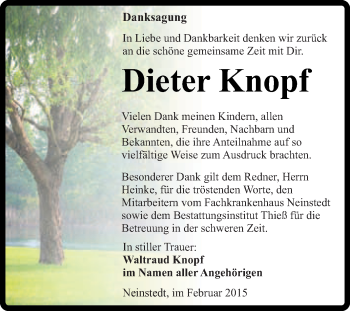 Traueranzeige von Dieter Knopf von Super Sonntag Quedlinburg