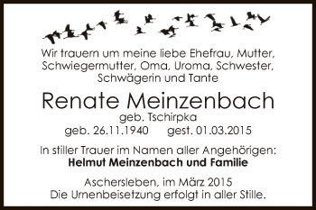 Traueranzeige von Renate Meinzenbach von Super Sonntag Aschersleben