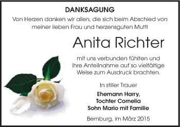 Traueranzeige von Anita Richter von Mitteldeutsche Zeitung Bernburg