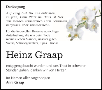 Traueranzeige von Heinz Graap von WVG - Wochenspiegel Merseburg