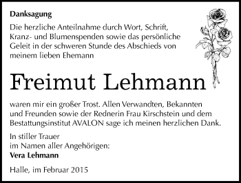 Traueranzeige von Freimut Lehmann von Mitteldeutsche Zeitung Halle/Saalkreis