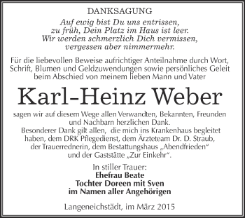 Traueranzeige von Karl-Heinz Weber von WVG - Wochenspiegel Merseburg