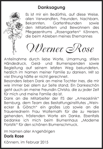 Traueranzeige von Werner Rose von Super Sonntag Bernburg