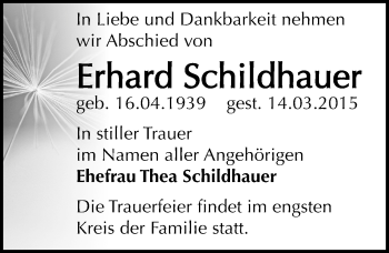 Traueranzeige von Erhard Schildhauer von Mitteldeutsche Zeitung Dessau-Roßlau