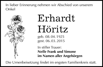 Traueranzeige von Erhardt Höritz von Mitteldeutsche Zeitung Merseburg/Querfurt
