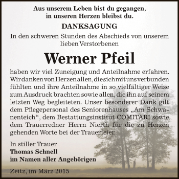 Traueranzeige von Werner Pfeil von Super Sonntag Zeitz