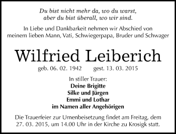 Traueranzeige von Wilfried Leiberich von Mitteldeutsche Zeitung Halle/Saalkreis