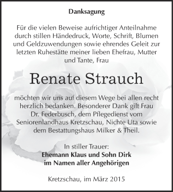 Traueranzeige von Renate Strauch von Super Sonntag Zeitz