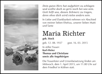 Traueranzeige von Maria Richter von WVG - Wochenspiegel Dessau / Köthen