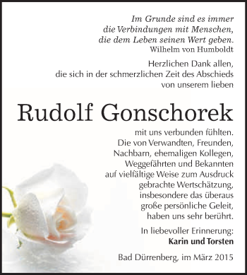 Traueranzeige von Rudolf Gonschorek von WVG - Wochenspiegel Merseburg