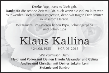 Traueranzeige von Klaus Kallina von Super Sonntag Wittenberg
