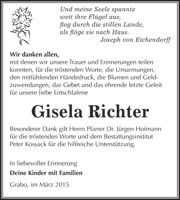 Traueranzeige von Gisela Richter von Super Sonntag Wittenberg