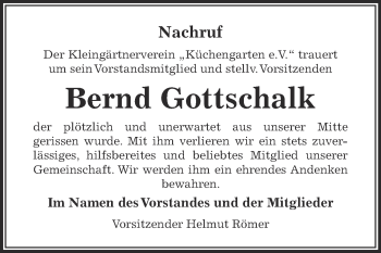 Traueranzeige von Bernd Gottschalk von WVG - Wochenspiegel Dessau / Köthen