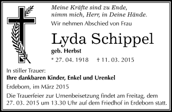 Traueranzeige von Lyda Schippel von Mitteldeutsche Zeitung Mansfelder Land