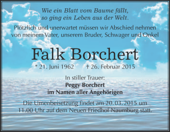 Traueranzeige von Falk Borchert von WVG - Wochenspiegel NMB / WSF / ZTZ