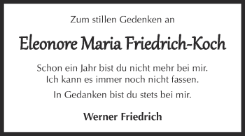 Traueranzeige von Eleonore Maria Friedrich-Koch von WVG - Wochenspiegel Dessau / Köthen