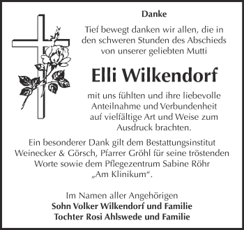 Traueranzeige von Elli Wilkendorf von Super Sonntag Bernburg