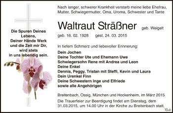 Traueranzeige von Waltraut Sträßner von Super Sonntag Zeitz