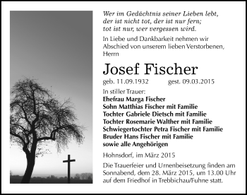 Traueranzeige von Josef Fischer von Mitteldeutsche Zeitung Köthen