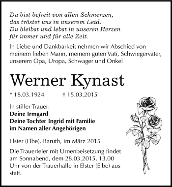 Traueranzeige von Werner Kynast von Mitteldeutsche Zeitung Wittenberg
