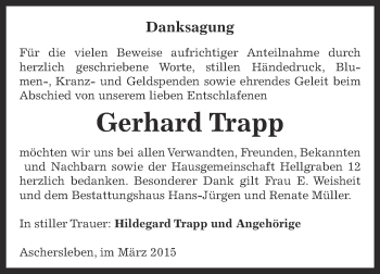 Traueranzeige von Gerhard Trapp von Super Sonntag Aschersleben