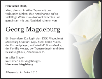 Traueranzeige von Georg Magdeburg von WVG - Wochenspiegel Merseburg