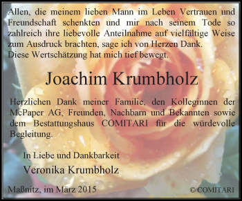 Traueranzeige von Joachim Krumbholz von Super Sonntag Zeitz