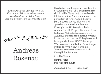 Traueranzeige von Andreas Rosenau von WVG - Wochenspiegel Wittenberg