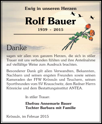 Traueranzeige von Rolf Bauer von WVG - Wochenspiegel NMB / WSF / ZTZ