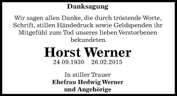 Traueranzeige von Horst Werner von Mitteldeutsche Zeitung Dessau-Roßlau