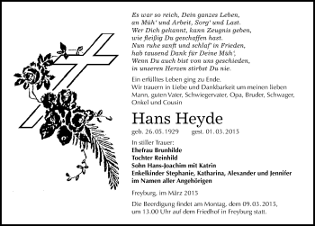Traueranzeige von Hans Heyde von Mitteldeutsche Zeitung Naumburg/Nebra