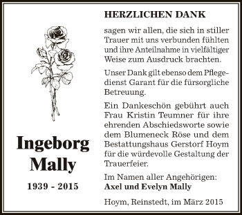 Traueranzeige von Ingeborg Mally von Super Sonntag Aschersleben